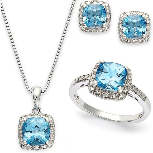 Sterling Silver Jewelry Set, Blue Topaz 5-7/8 ct. - Picture 1 of 3